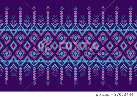Pink and Blue Flower on Purple. Geometric ethnic oriental pattern traditional Design for background,carpet,wallpaper,clothing,wrapping,Batik,fabric, vector illustration embroidery style Pink and Blue Flower on Purple. Geometric ethnic oriental pattern traditional Design for background,carpet,wallpaper,clothing,wrapping,Batik,fabric, vector illustration embroidery style 87053444