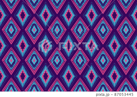 Pink and Blue Diamond on Purple. Geometric ethnic oriental pattern traditional Design for background,carpet,wallpaper,clothing,wrapping,Batik,fabric, vector illustration embroidery style Pink and Blue Diamond on Purple. Geometric ethnic oriental pattern traditional Design for background,carpet,wallpaper,clothing,wrapping,Batik,fabric, vector illustration embroidery style 87053445