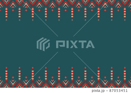 Red and Orange Flower on Blue Teal. Geometric ethnic oriental pattern traditional Design for background,carpet,wallpaper,clothing,wrapping,Batik,fabric, vector illustration embroidery style Red and Orange Flower on Blue Teal. Geometric ethnic oriental pattern traditional Design for background,carpet,wallpaper,clothing,wrapping,Batik,fabric, vector illustration embroidery style 87053451