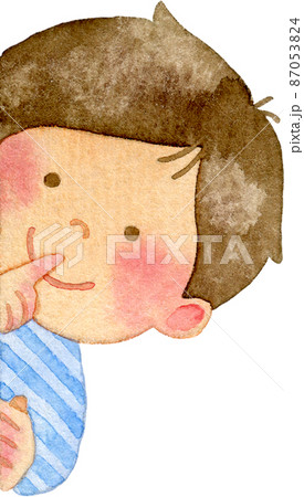ひょっこりと顔を出す男の子のイラスト 水色 のイラスト素材