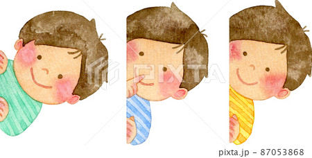 ひょっこりと顔を出す子供たちのイラストのイラスト素材