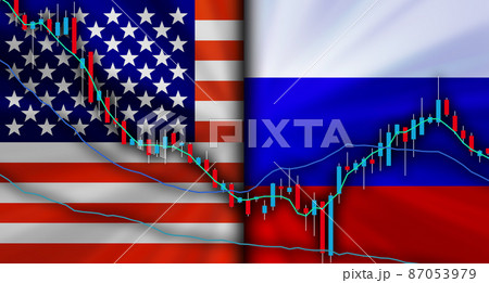 アメリカvsロシアの対立する国旗経済背景イメージ 87053979