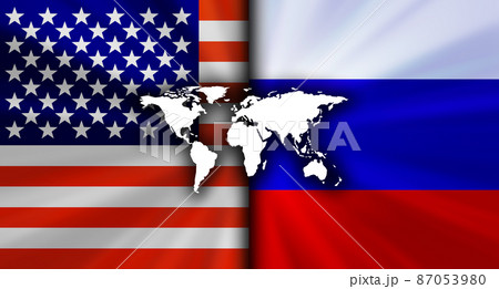 アメリカvsロシアの対立する国旗経済背景イメージ 87053980