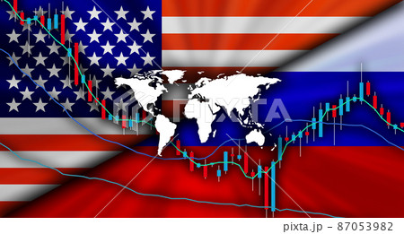 アメリカvsロシアの対立する国旗経済背景イメージ 87053982