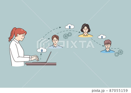 Businesswoman connect with colleagues on network Businesswoman connect with colleagues on network 87055159