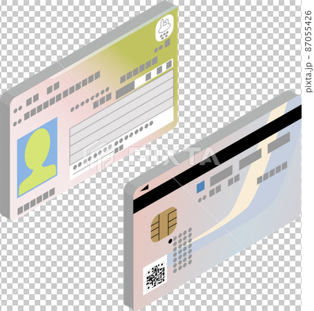 Right-facing illustration of the front and back of my number card without main line in 3D isometric style. 87055426