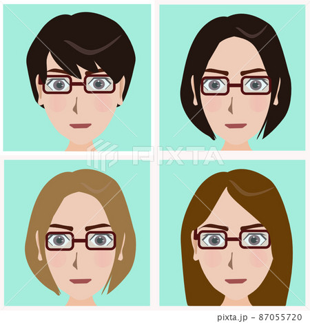 いろいろな髪型のメガネ女子のイラストのイラスト素材