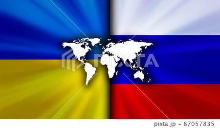 ウクライナvsロシアの対立する国旗経済背景イメージ ウクライナvsロシアの対立する国旗経済背景イメージ 87057835