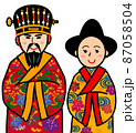 琉球王国の素晴らしい衣装を着た国王さまと王妃さま 87058504