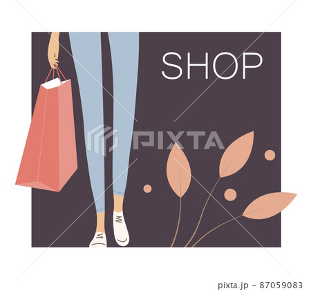 Illustration of a young modern girl goes shopping Illustration of a young modern girl goes shopping 87059083