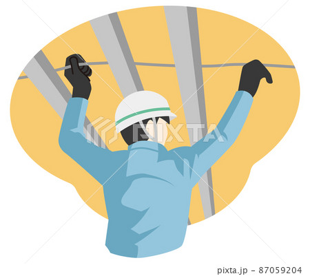 天井配線する電気工事士のイラスト素材