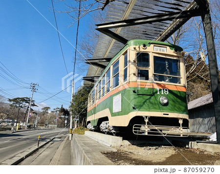 青空と秋保温泉駅跡地の秋保電鉄（仙台市電／旧・長崎電気軌道）＜宮城・秋保＞ 87059270