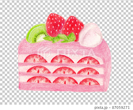 色鉛筆画のかわいいイチゴミルフィーユ 87059271