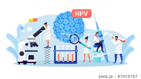 Human papillomavirus. Doctor diagnosis HPV virus. Cervical cancer early diagnostics and checkup. Scientist analyzing infected cells. HPV vaccination for reduce virus infection risk or oncology 87059767