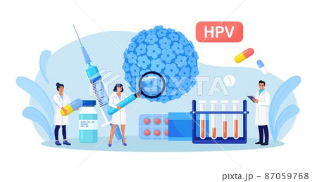 Human papillomavirus. Doctor diagnosis HPV virus. Cervical cancer early diagnostics and checkup. Scientist analyzing infected cells. HPV vaccination for reduce virus infection risk or oncology 87059768
