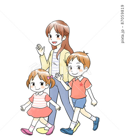 お母さんと子供の手書き風のイラスト 87059819
