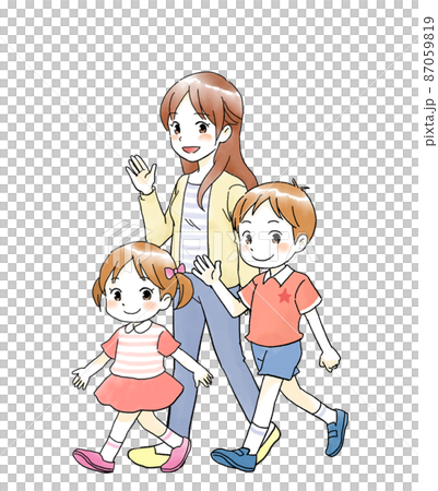 お母さんと子供の手書き風のイラスト 87059819
