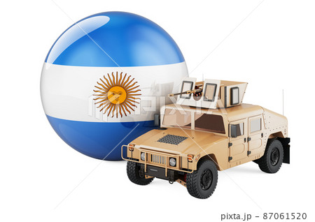 Military truck with Argentinean flag. Combat defense of Argentina, concept. 3D rendering 87061520