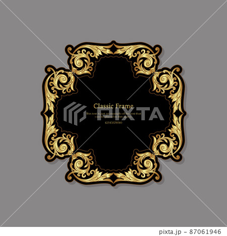 Baroque frame decor. Detailed rich ornament graphic line art. 87061946