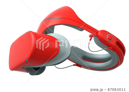Virtual red reality glasses isolated on white background. 3d rendering of goggles for virtual design in augmented reality or virtual gaming 87063011