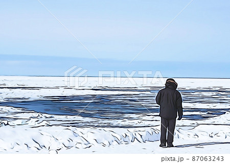 パステル調 オホーツク海と流氷 イラストイメージのイラスト素材