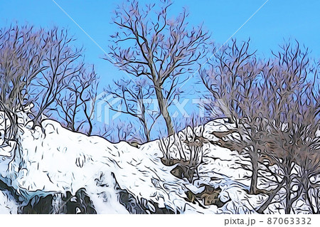 パステル調　”厳冬のオシンコシンノ滝”　イラストイメージ 87063332