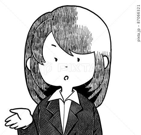 ゆるい女性キャラクター手を差し出すポーズ 87066321