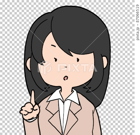 ゆるい女性キャラクター指差しポーズのイラスト素材