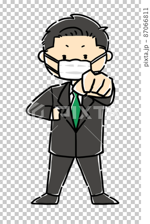 ゆるい男性キャラクター全身マスク付きのイラスト素材 ゆるい男性キャラクター全身マスク付きのイラスト素材