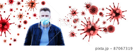 Young man in sterile face mask against corona virus. Young man in sterile face mask against corona virus. 87067319