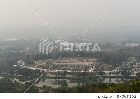 Bad air-pollution (PM2.5) covered Chiang Rai town, the Northern province in Thailand. PM2.5 levels meaning the air quality posed a health hazard. 87068102