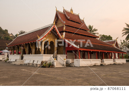Wat Mai Suwannaphumaham or Wat Mai (New Monastery) is one of the biggest and most beautiful temples in Luang Prabang, Laos at evening. Wat Mai Suwannaphumaham or Wat Mai (New Monastery) is one of the biggest and most beautiful temples in Luang Prabang, Laos at evening. 87068111