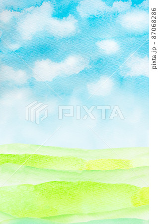 草原の風景 水彩画のイラスト素材