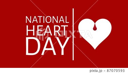 Vector image of national heart day text with heart shape on red background 87070593