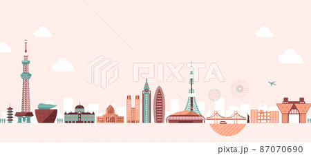 東京の都市風景イラスト/建物・タワー・ビル シルエットイラスト 87070690