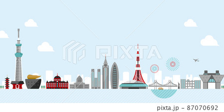東京の都市風景イラスト/建物・タワー・ビル シルエットイラスト 87070692