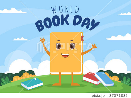 World Book Day Flat Cartoon Background Illustration. Stack of Books to Reading, Increase Insight and Knowledge Suitable for Wallpaper or Poster 87071885