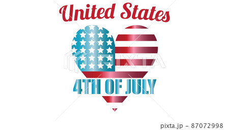 Image of american flag heart and 4th of july text on blue circle and white background 87072998