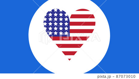 Image of american flag heart on blue circle and white background 87073010