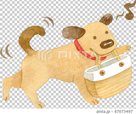 A dog walking with a shopping cart 87073497