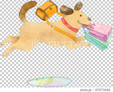 A dog jumping with a shopping bag 87073680