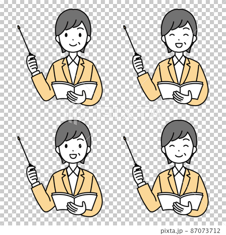 Middle-aged woman in a suit explained with a pointer (simple) Middle-aged woman in a suit explained with a pointer (simple) 87073712