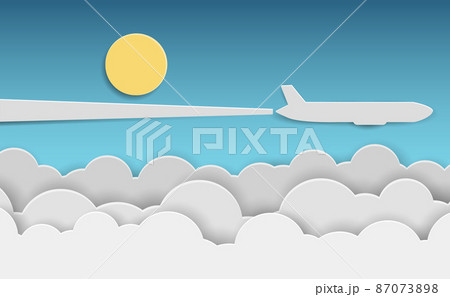 Paper airplane flying above clouds in blue sky. vector illustration 87073898