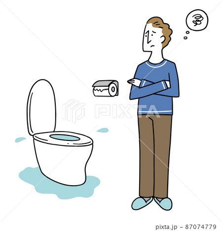 トイレが故障して困っている男性 トイレが故障して困っている男性 87074779