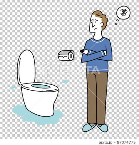 トイレが故障して困っている男性 トイレが故障して困っている男性 87074779