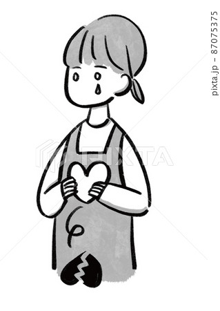 心が折れた女性 主婦 家事 シンプル ラフ モノクロのイラスト素材