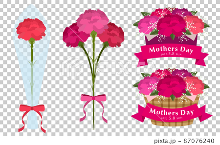 カーネーションの花束やギフト 母の日イラスト ピンクverのイラスト素材