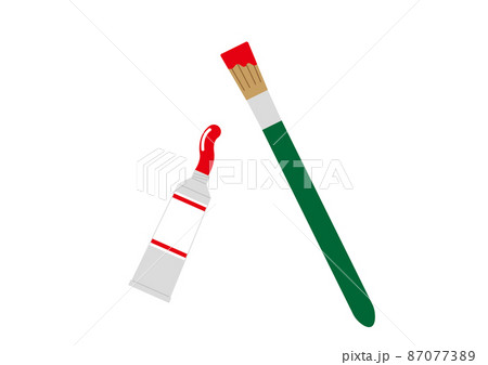 チューブから飛び出す赤い絵の具と平筆のイラスト素材