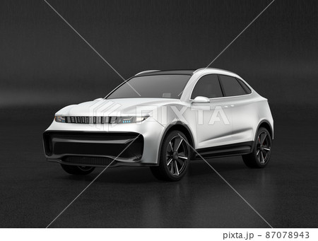黒バックにシルバー色の電動SUVのイメージ。 87078943