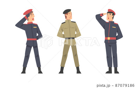 Military army soldier and officer in uniform set cartoon vector illustration 87079186